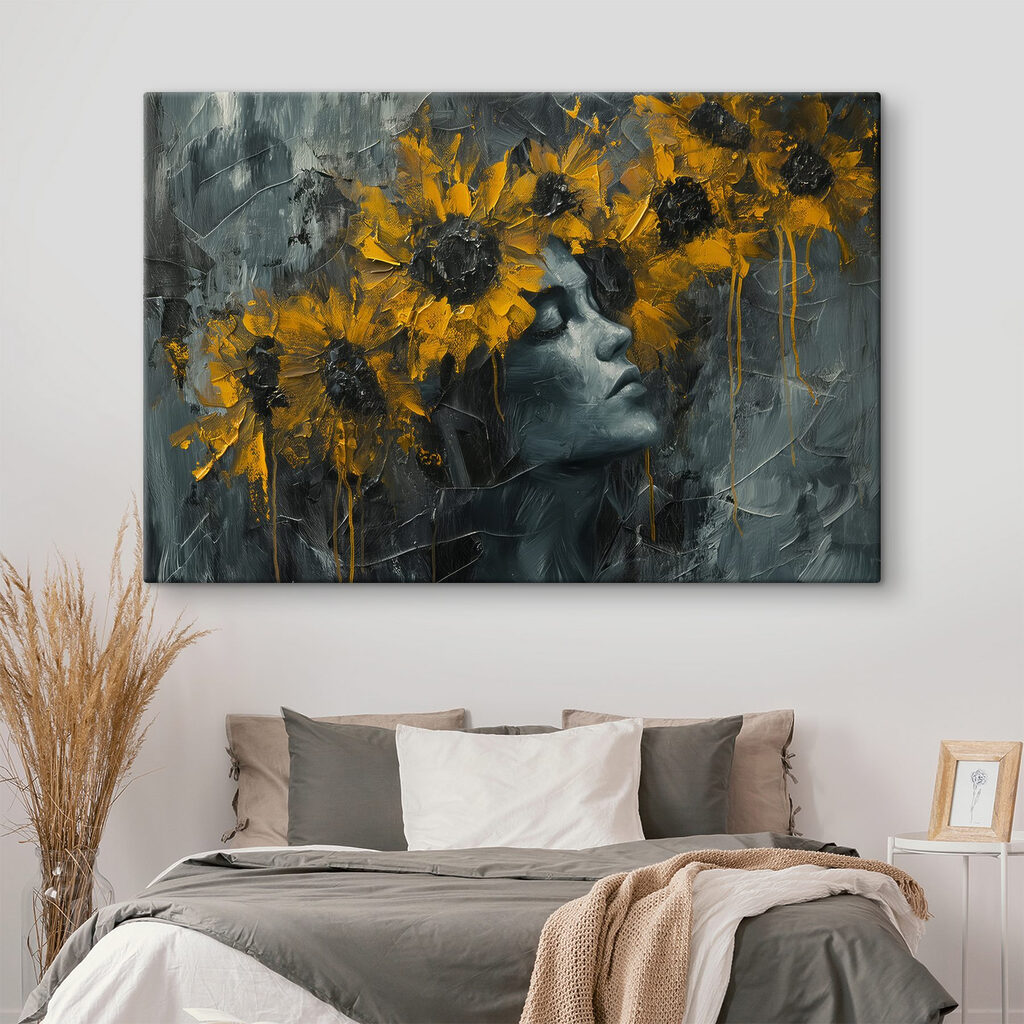 Painting of a woman with yellow flowers