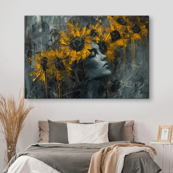 Painting of a woman with yellow flowers