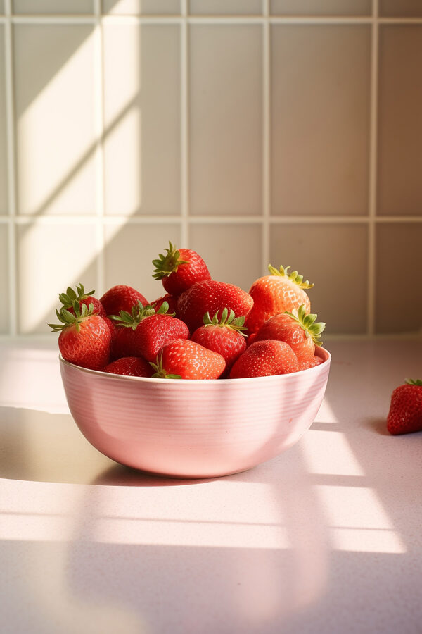 Bowl of strawberries on a counter Bowl of strawberries on a counter