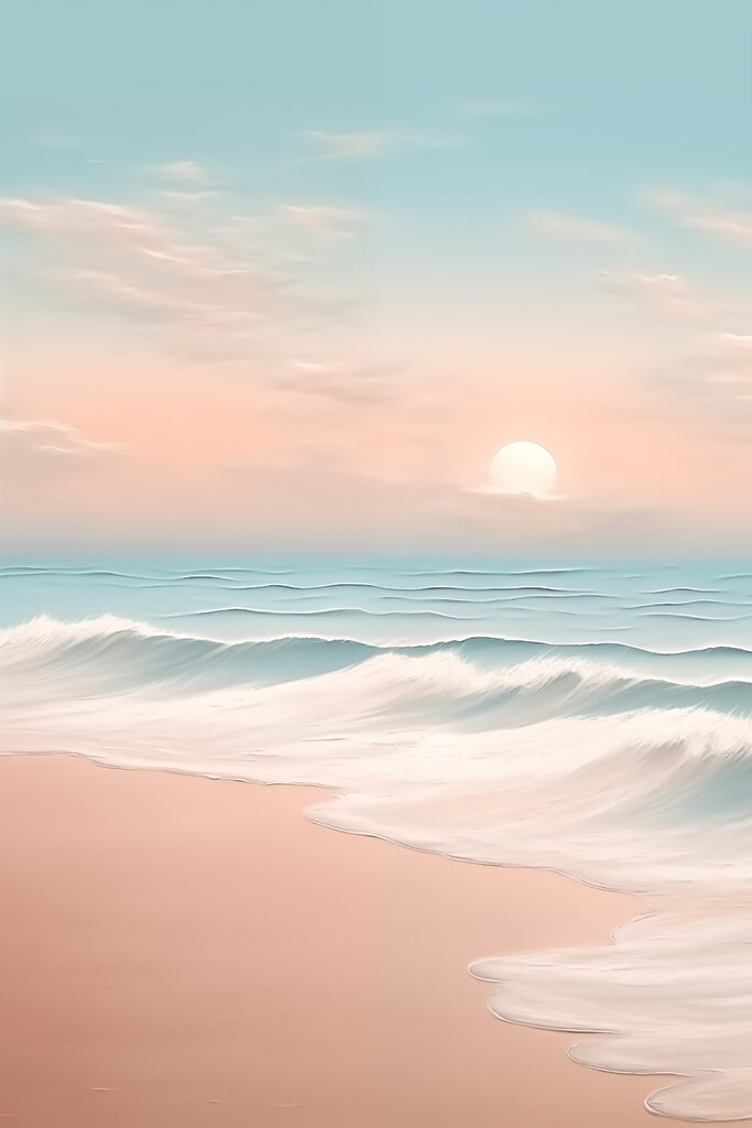 Beach with waves and a sunset Beach with waves and a sunset
