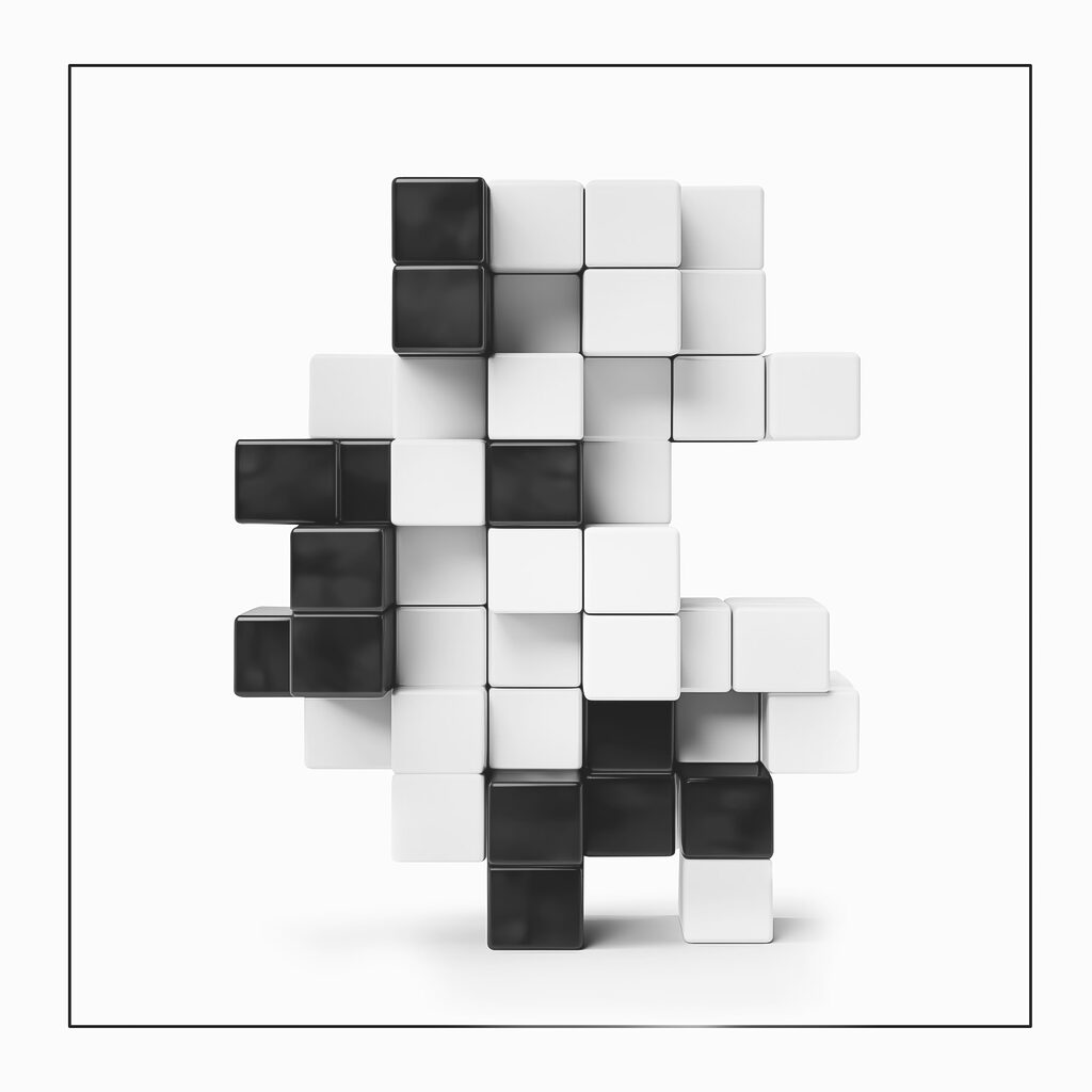 Black and white cubes stacked together Black and white cubes stacked together