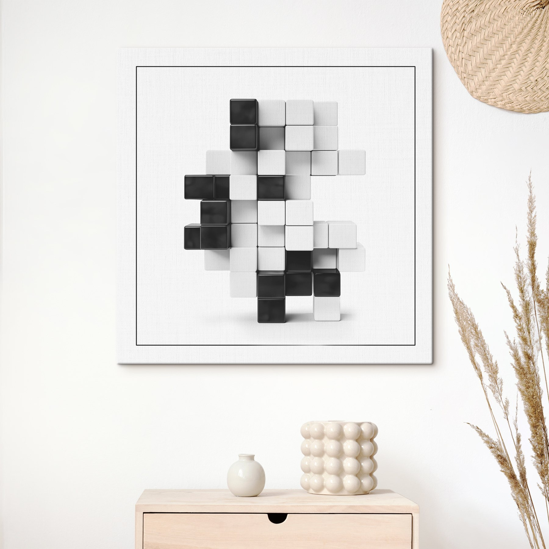 Black and white cubes stacked together Black and white cubes stacked together