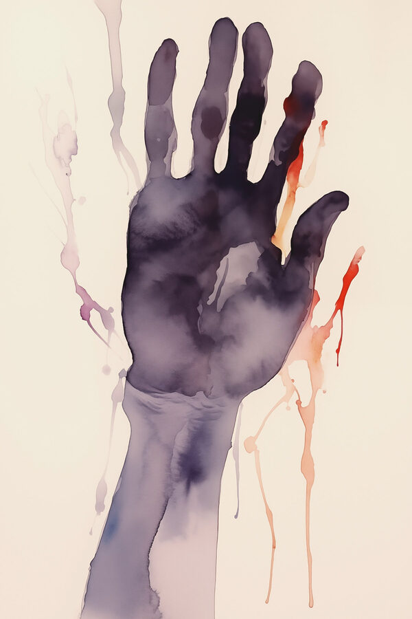 Hand with paint splatters
