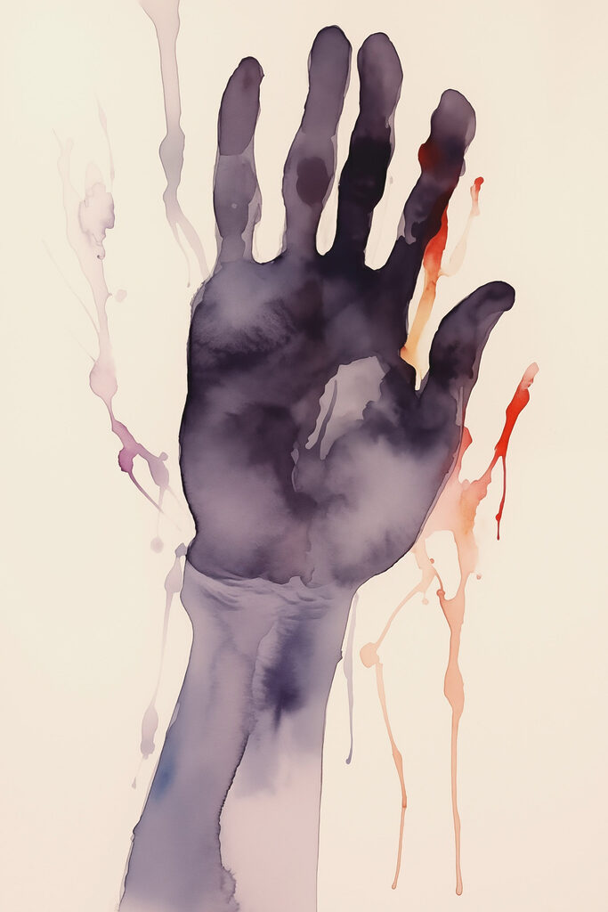 Hand with paint splatters