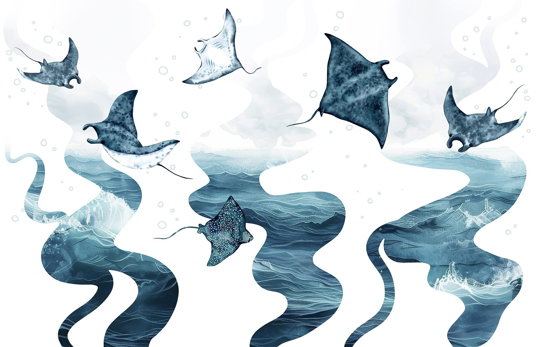 Group of stingrays in the water