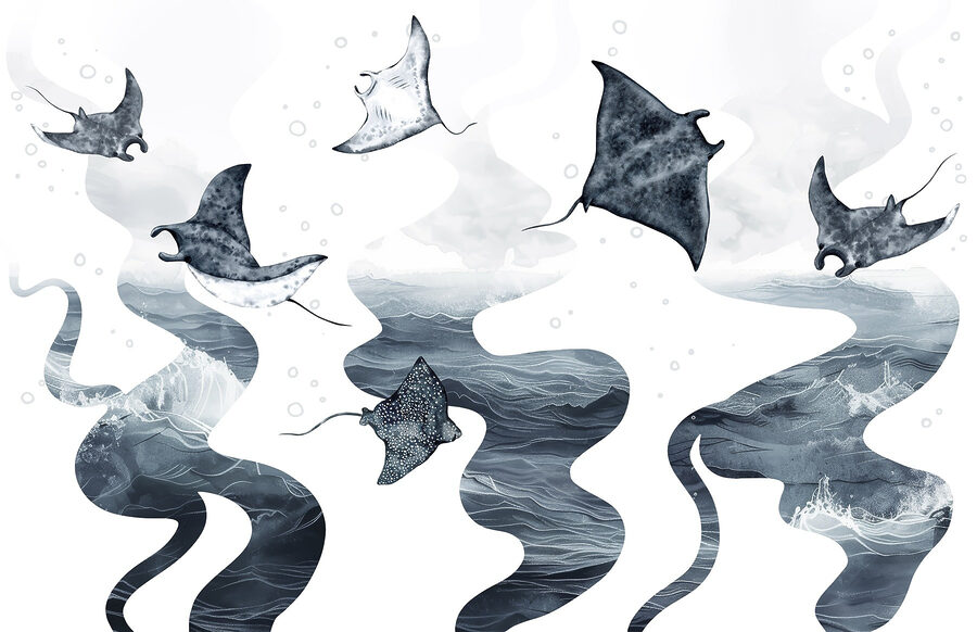 Grupo de rayas en el agua