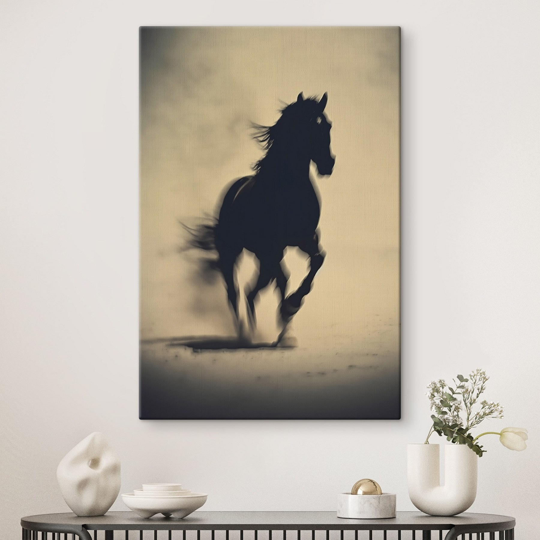 Horse running in the snow