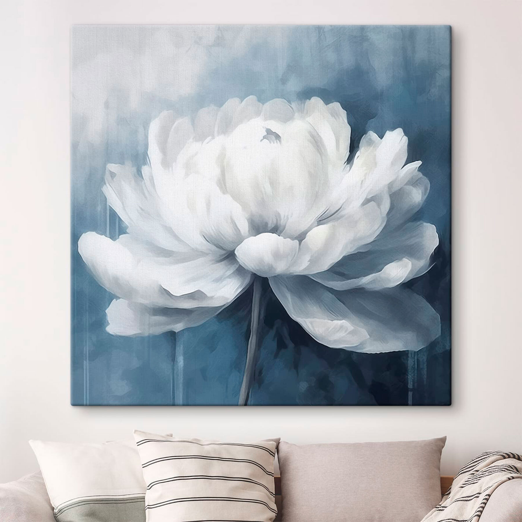 White flower on a blue background