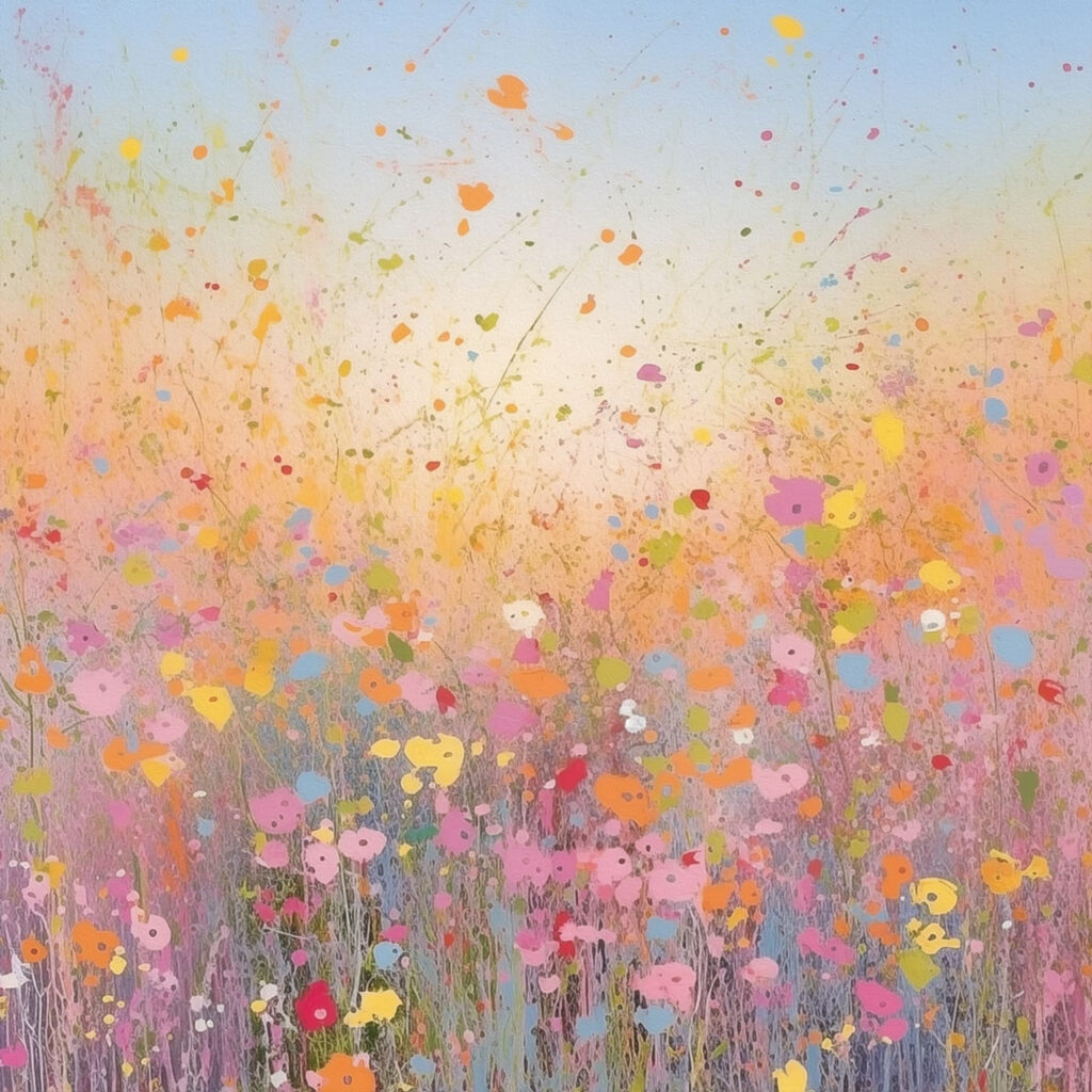 Painting of flowers in a field Painting of flowers in a field