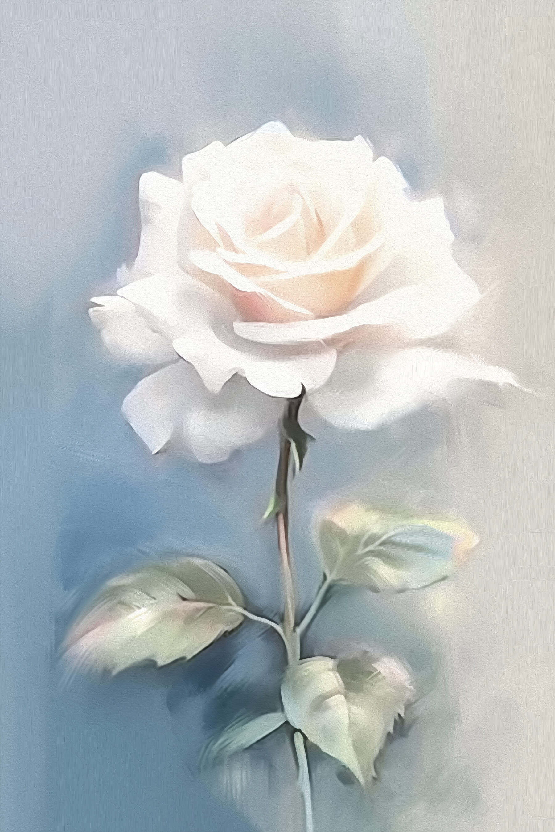 White rose with green leaves White rose with green leaves