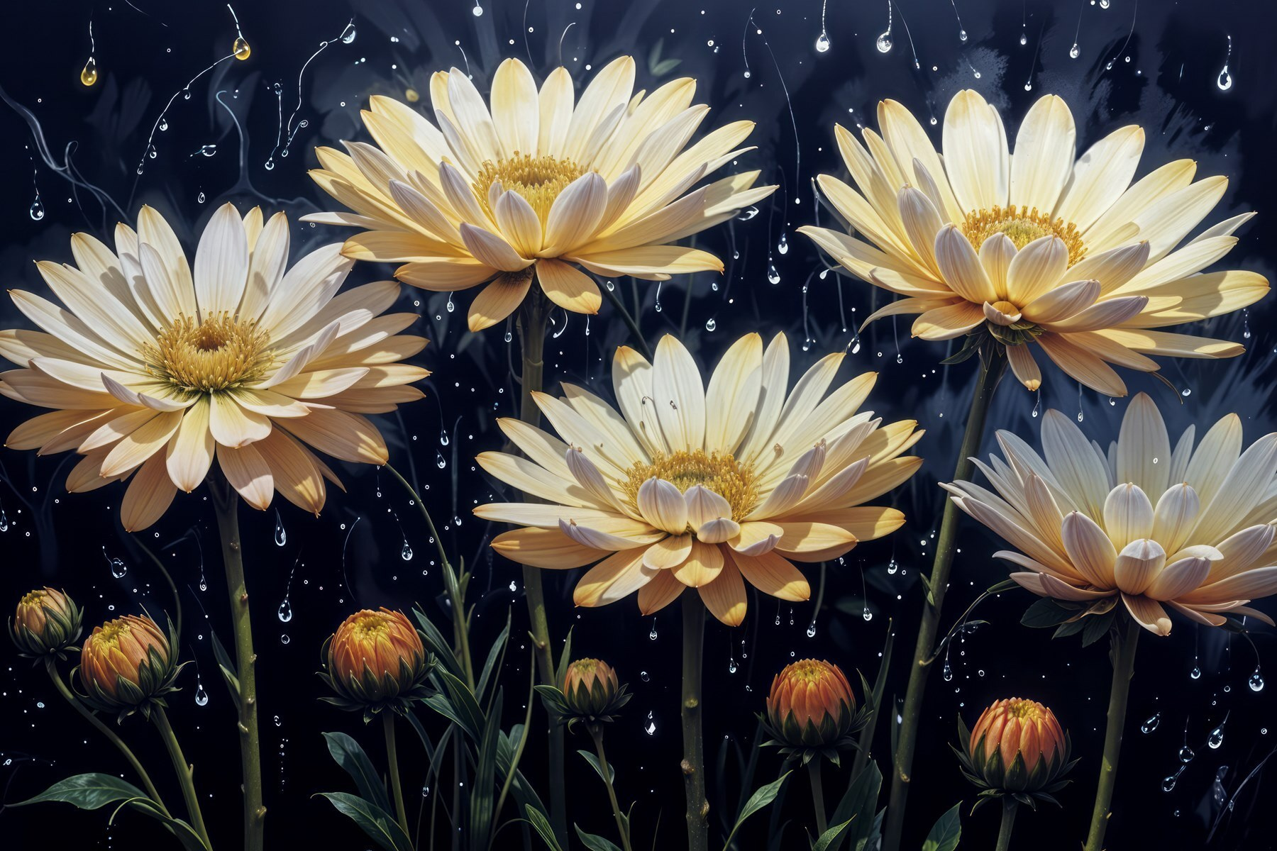 Group of flowers with water drops Group of flowers with water drops