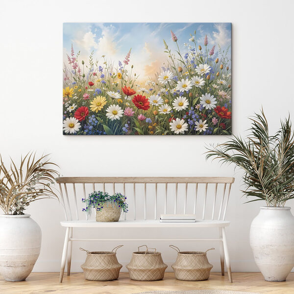 Cuadros Cuadros Campo de flores con cielo azul y nubes (SKU: s41725)