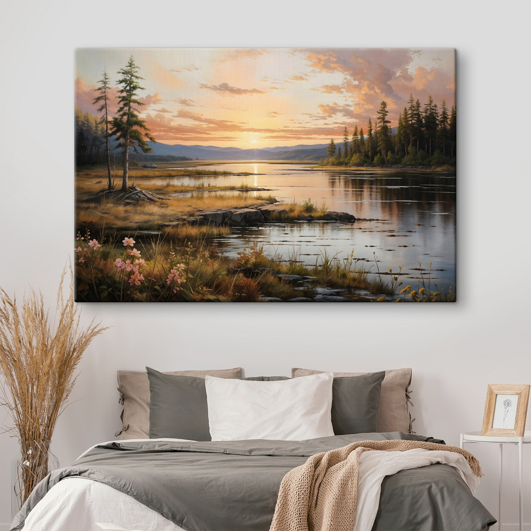 Landscape of a lake with a sunset