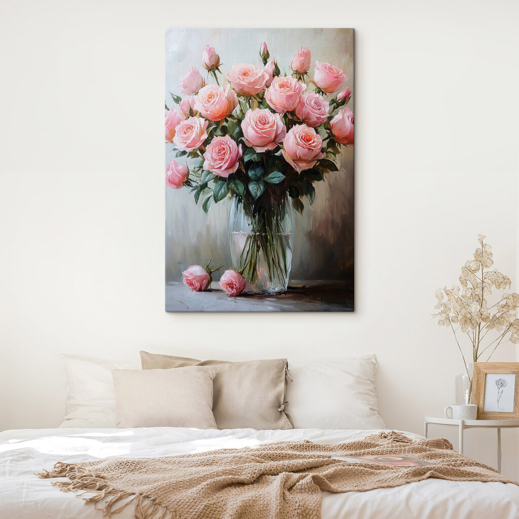 Painting of pink roses in a vase Painting of pink roses in a vase