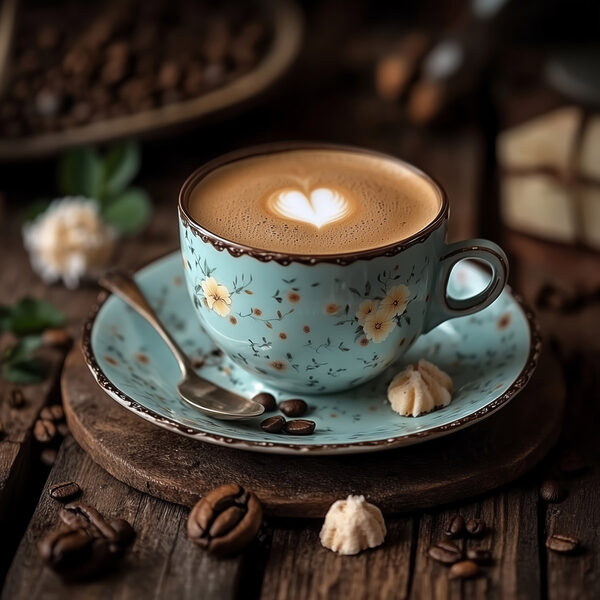 Cup of coffee with a heart shaped foam in the foam Cup of coffee with a heart shaped foam in the foam