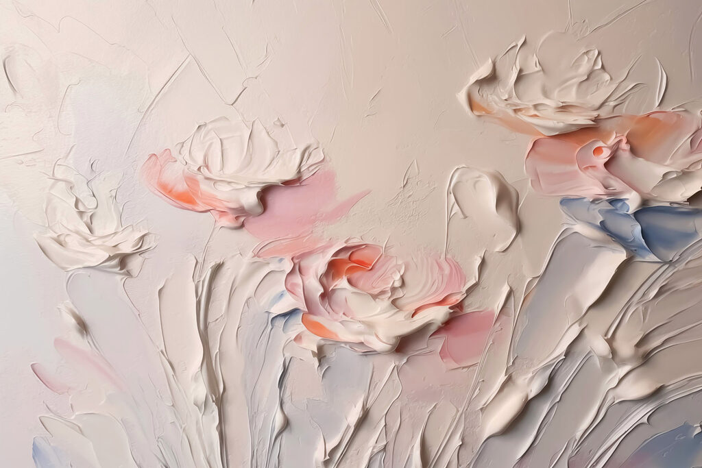 Pintura de flores con pintura blanca y rosa Pintura de flores con pintura blanca y rosa
