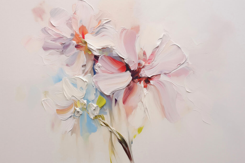 Painting of flowers on a white surface Painting of flowers on a white surface