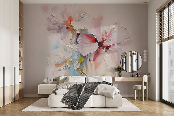 Fotomurales Fotomurales Pintura de flores sobre una superficie blanca (SKU: w02328)