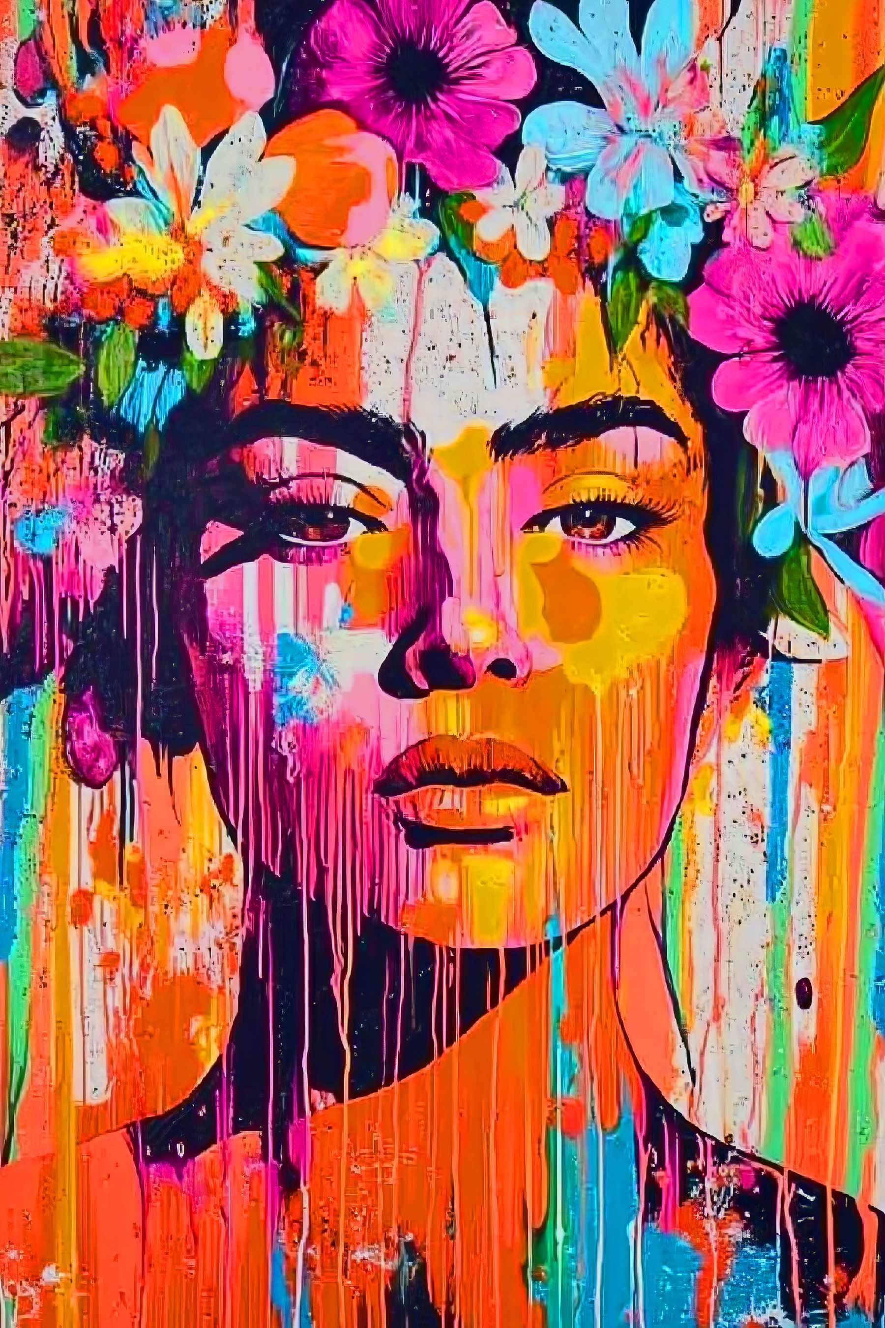 Painting of a woman with flowers on her head