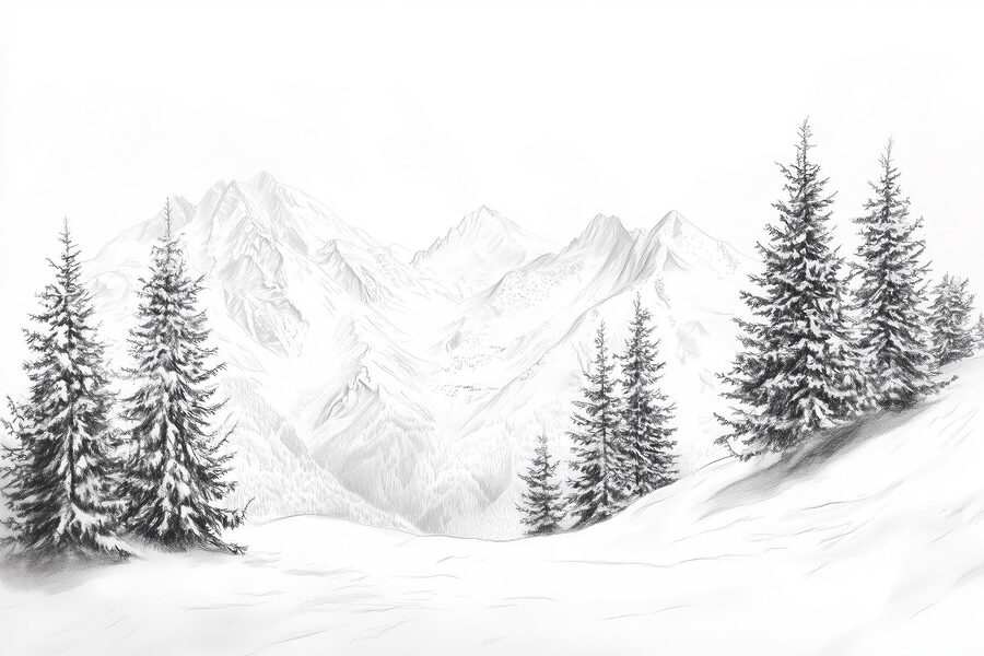 Dibujo de una cordillera nevada