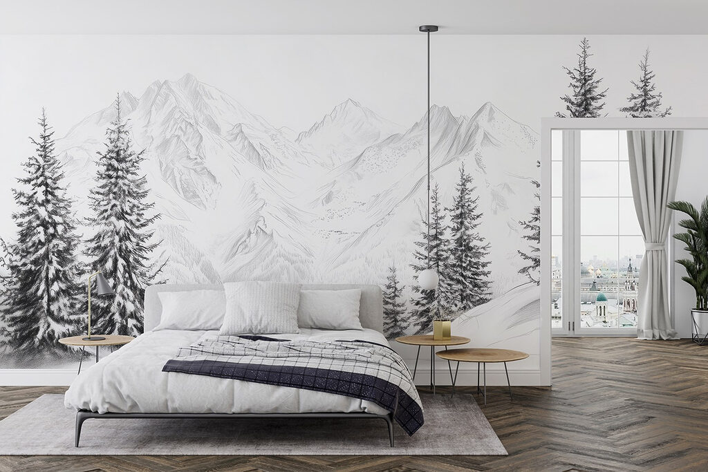 Drawing of a snowy mountain range Drawing of a snowy mountain range