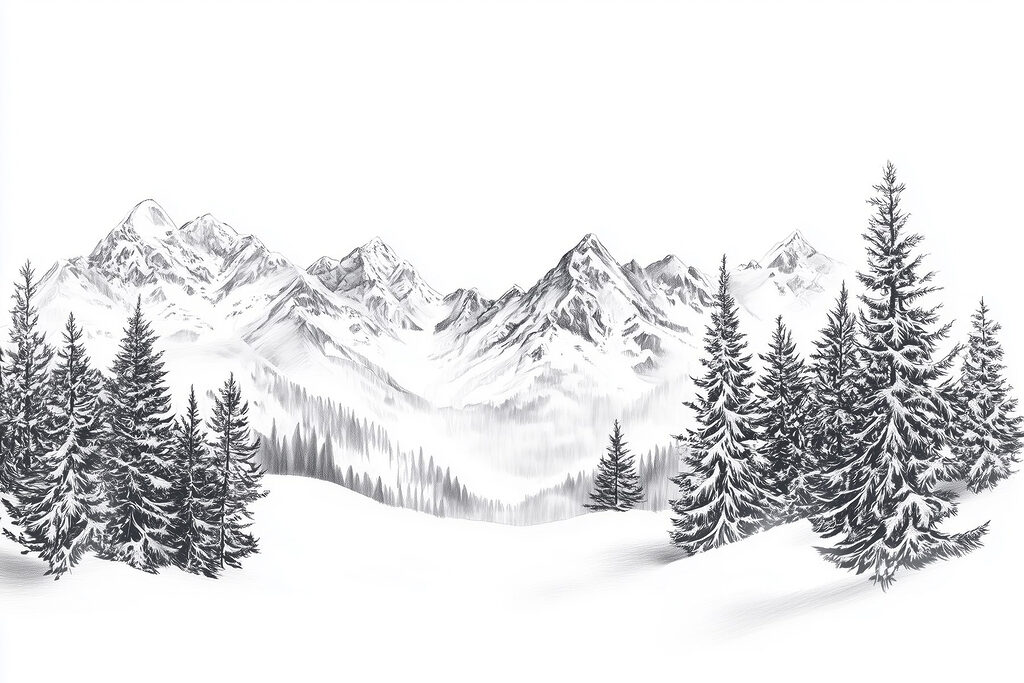 Drawing of a snowy mountain range Drawing of a snowy mountain range