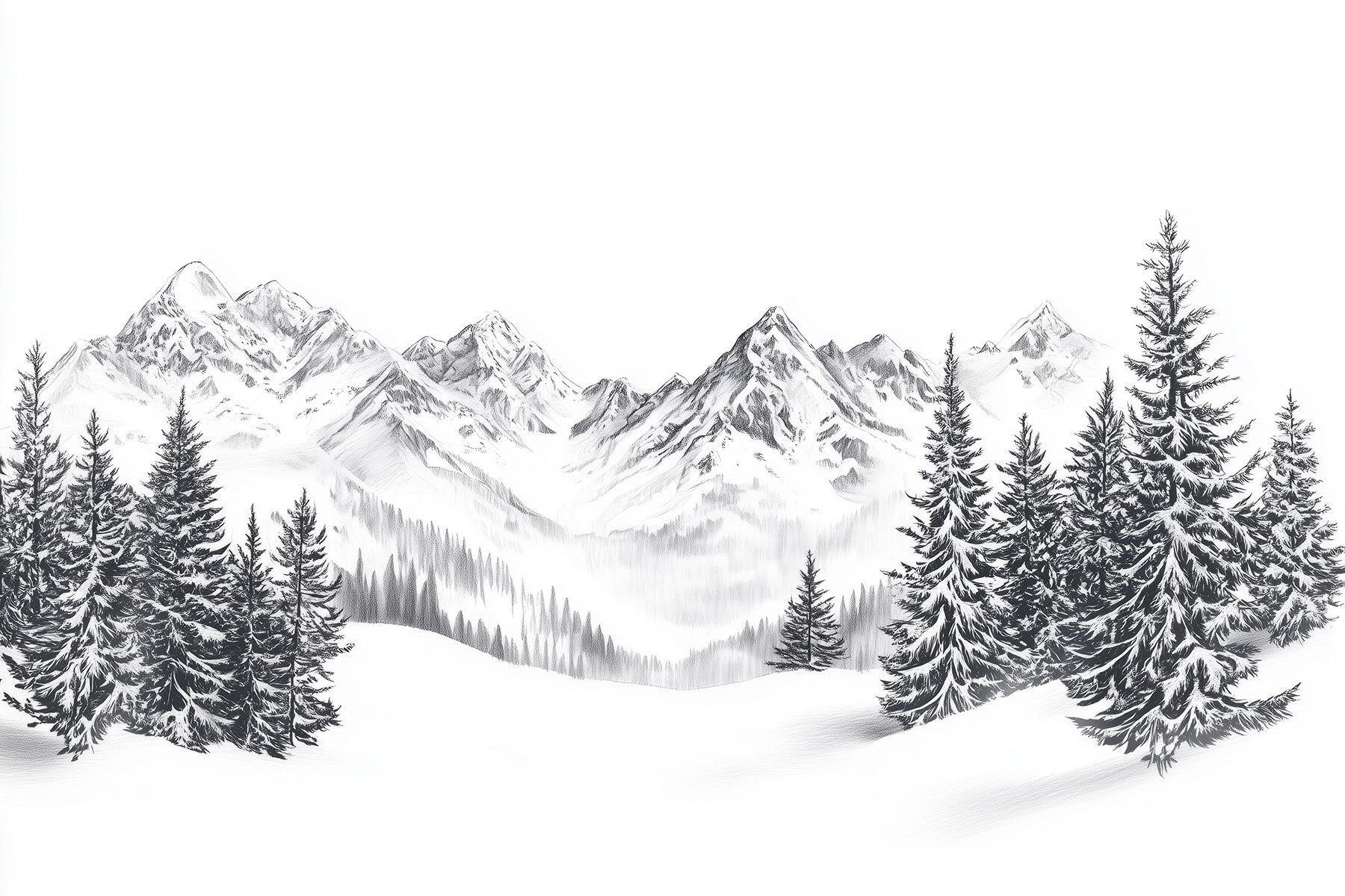 Drawing of a snowy mountain range Drawing of a snowy mountain range