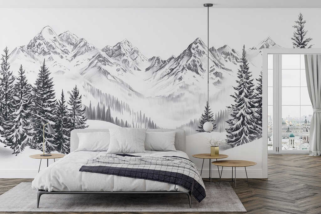 Drawing of a snowy mountain range Drawing of a snowy mountain range