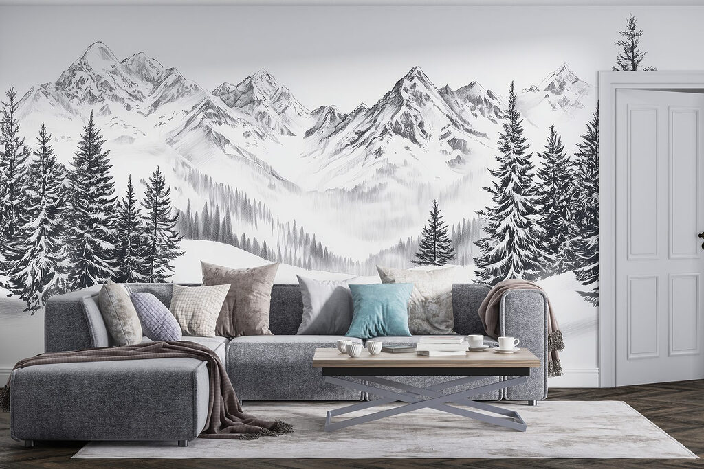 Drawing of a snowy mountain range Drawing of a snowy mountain range