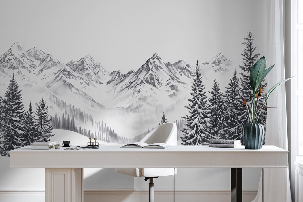 Drawing of a snowy mountain range Drawing of a snowy mountain range
