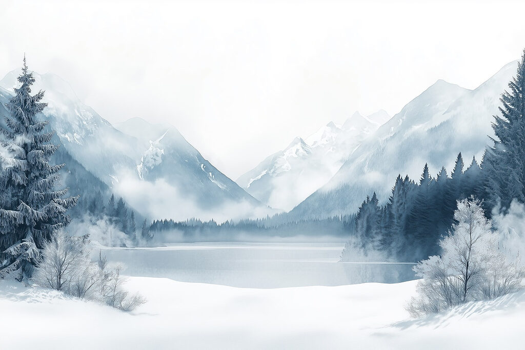 Lake surrounded by snow and mountains