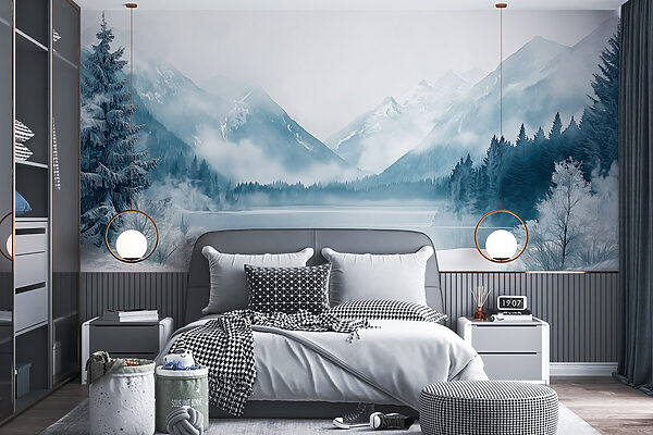 Lake surrounded by snow and mountains