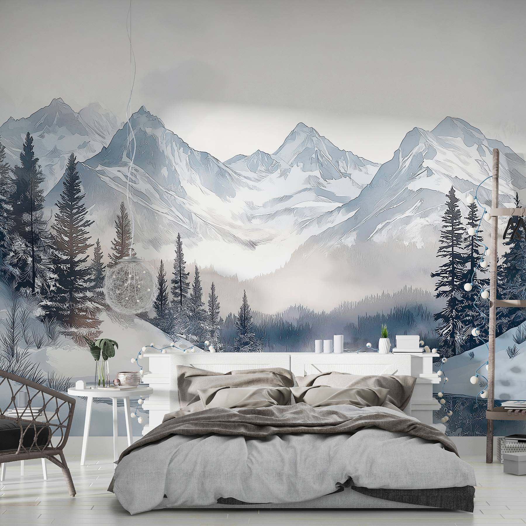 Lake surrounded by snow and mountains