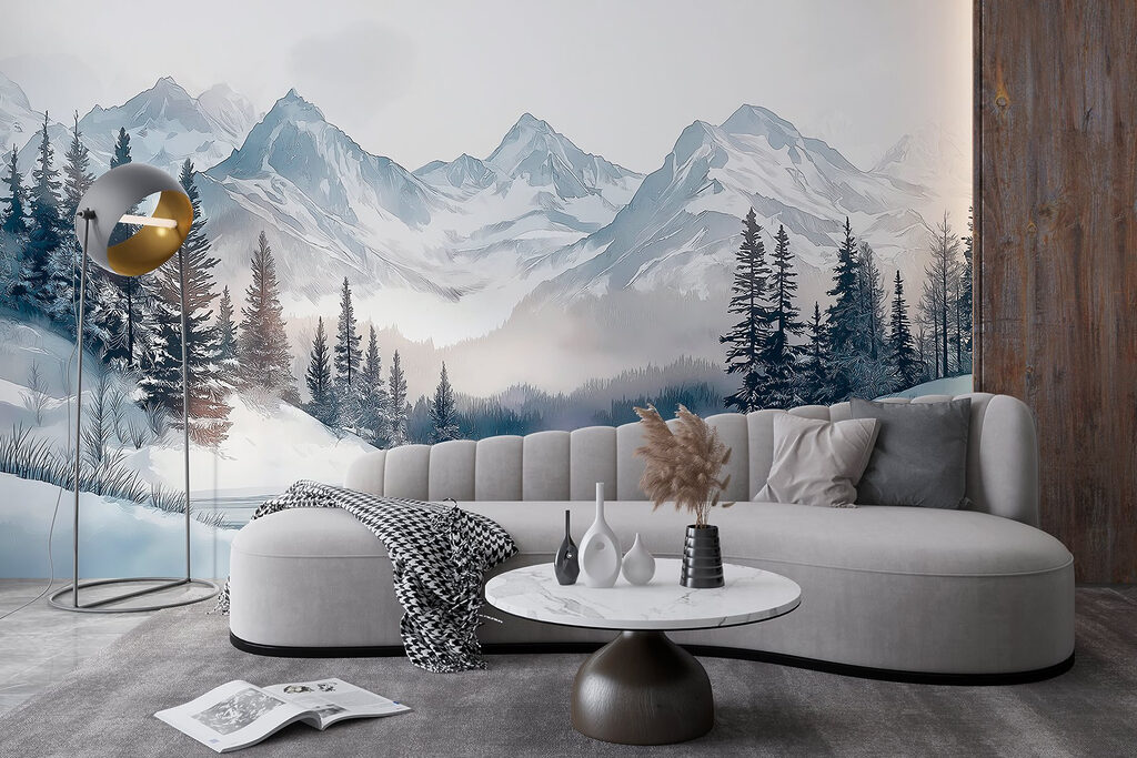 Lake surrounded by snow and mountains