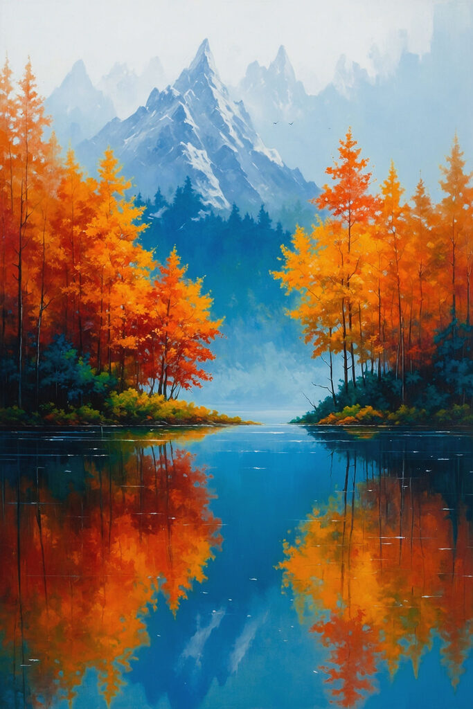 Painting of a mountain and trees Painting of a mountain and trees