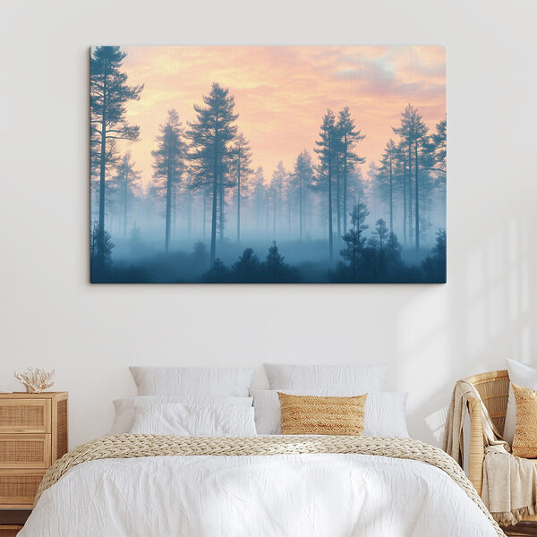 Foggy forest with trees
