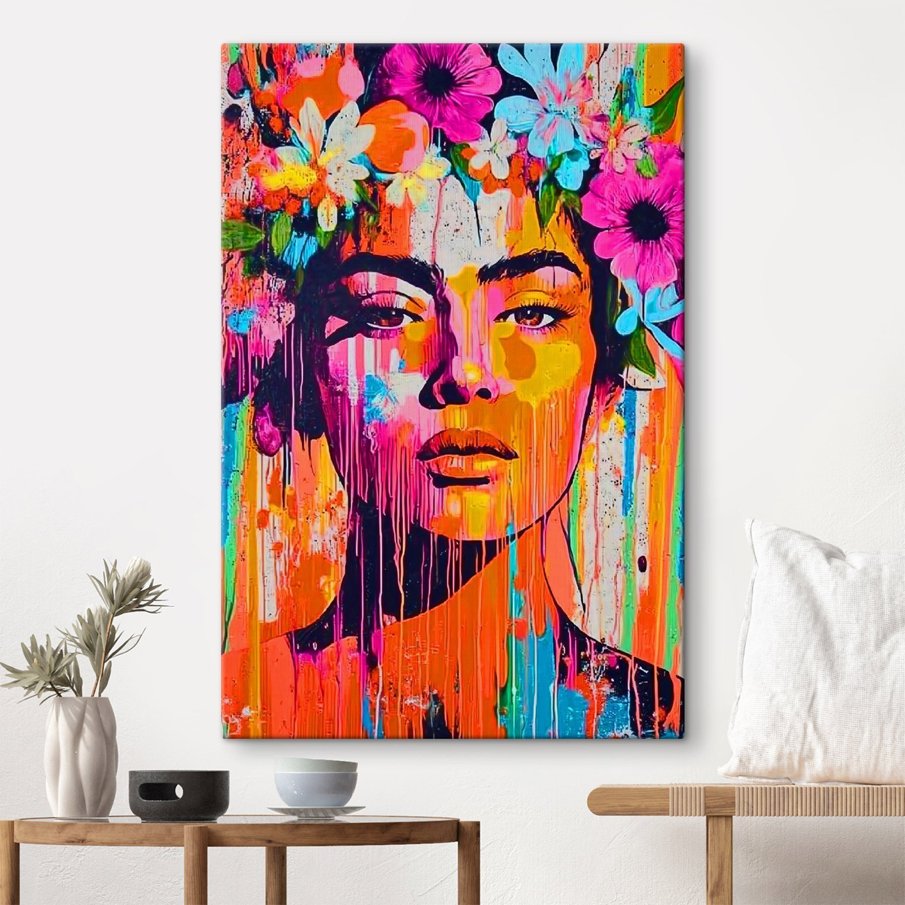 Painting of a woman with flowers on her head