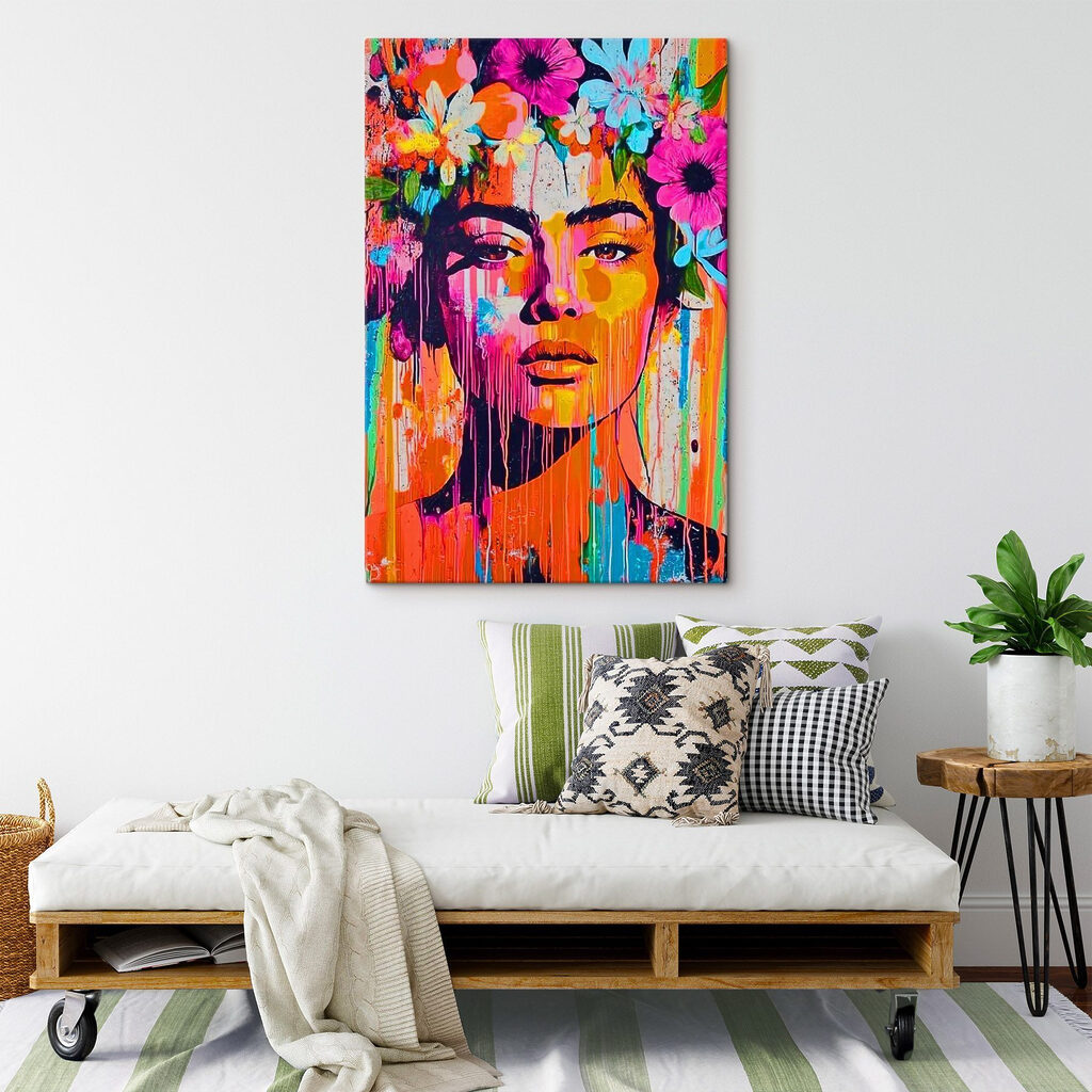 Painting of a woman with flowers on her head