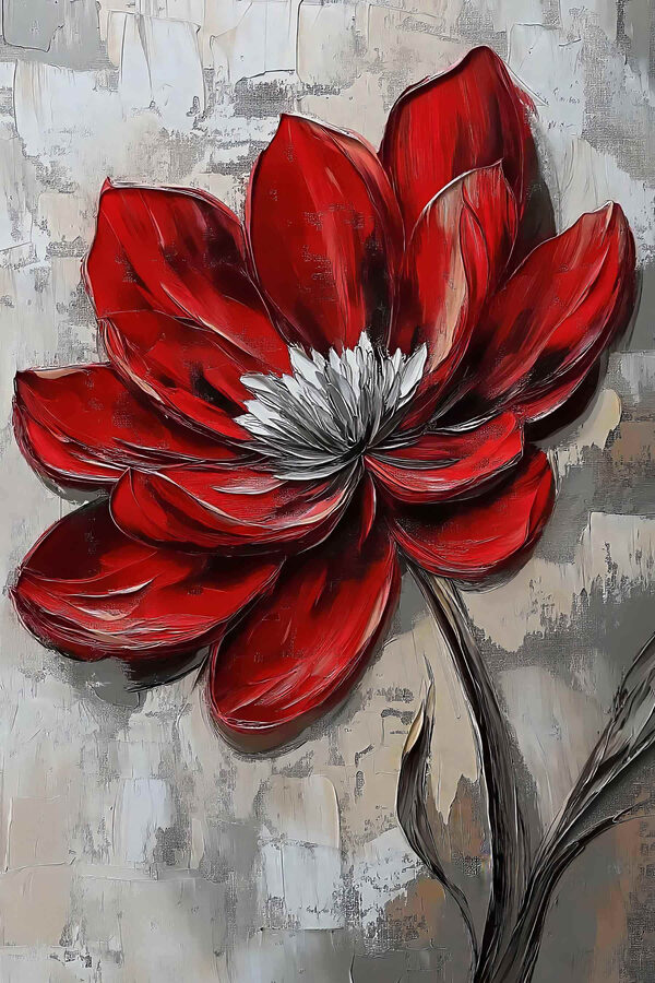 Red flower on a gray surface Red flower on a gray surface