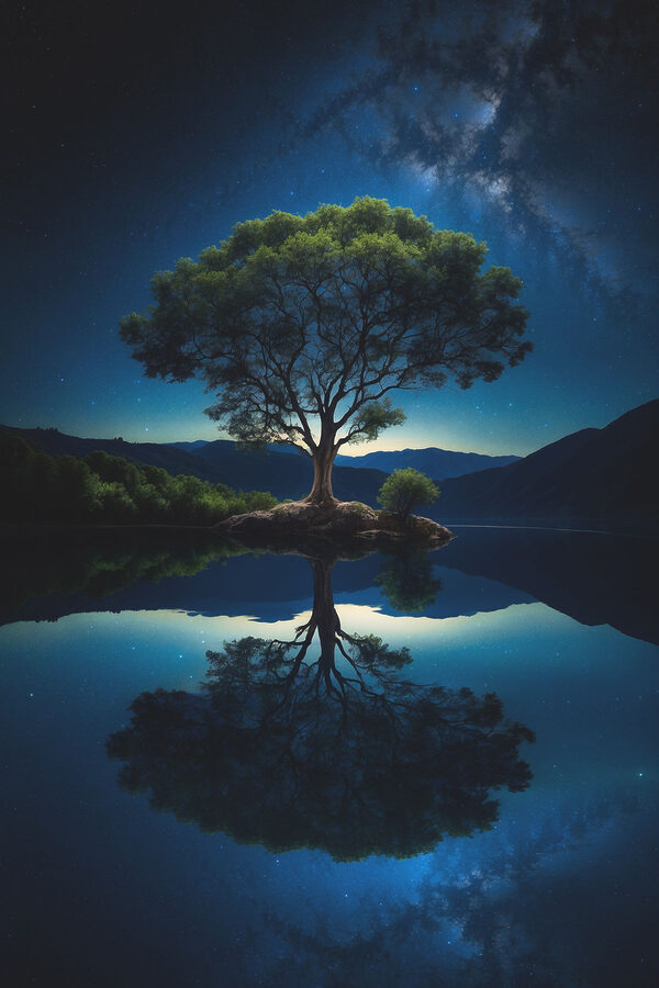 Tree on an island in a lake Tree on an island in a lake