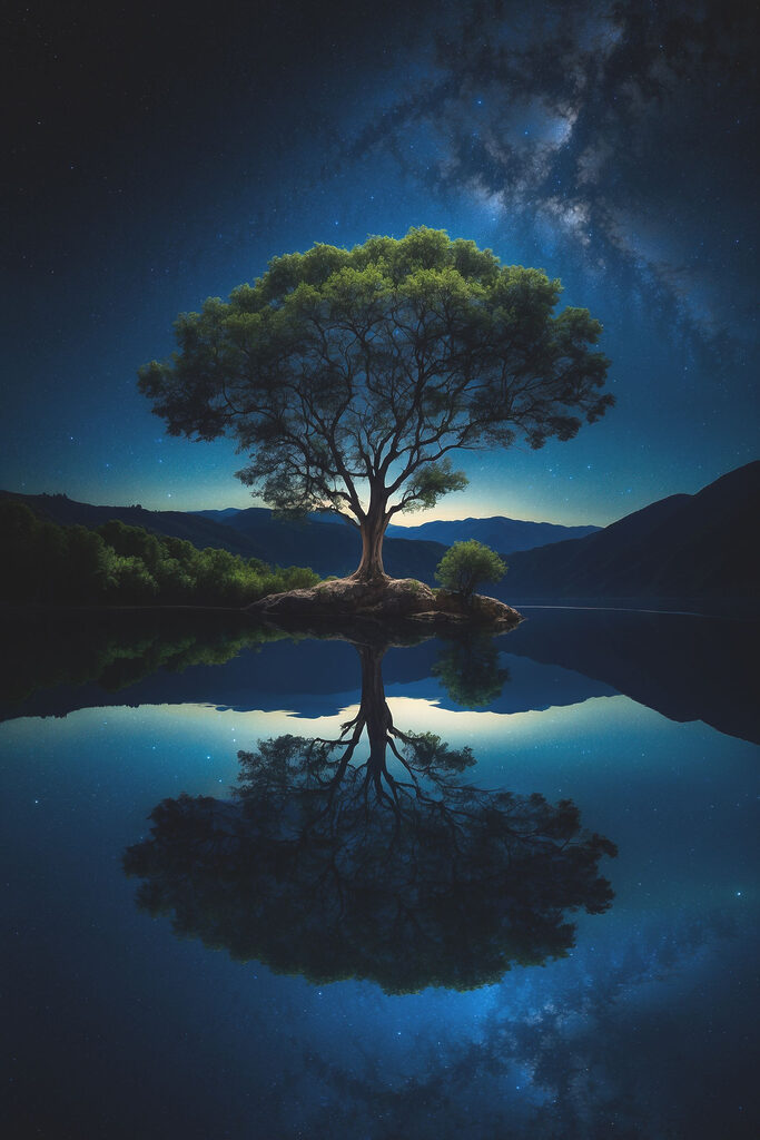 Tree on an island in a lake Tree on an island in a lake