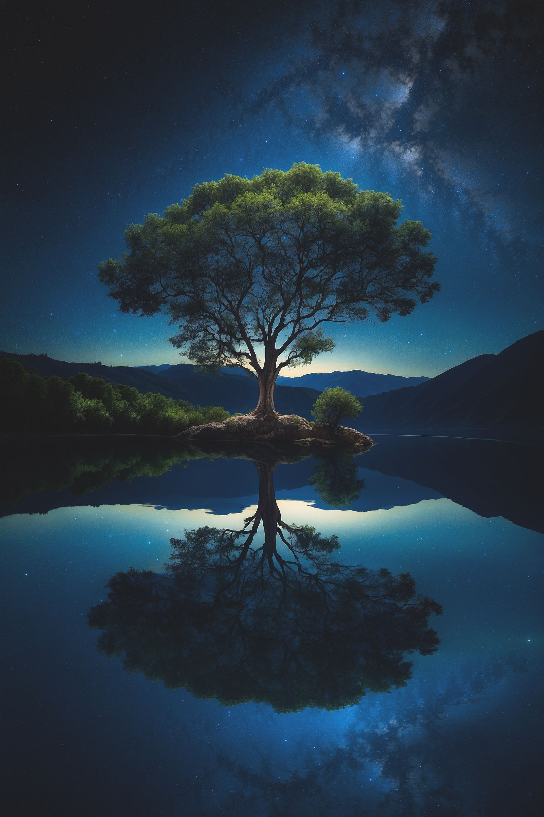 Tree on an island in a lake Tree on an island in a lake