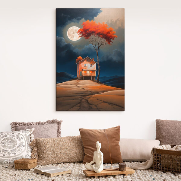 Cuadros Cuadro de una casa con un árbol y la luna en el cielo (SKU: s41575) Cuadros Cuadros Cuadro de una casa con un árbol y la luna en el cielo (SKU: s41575)