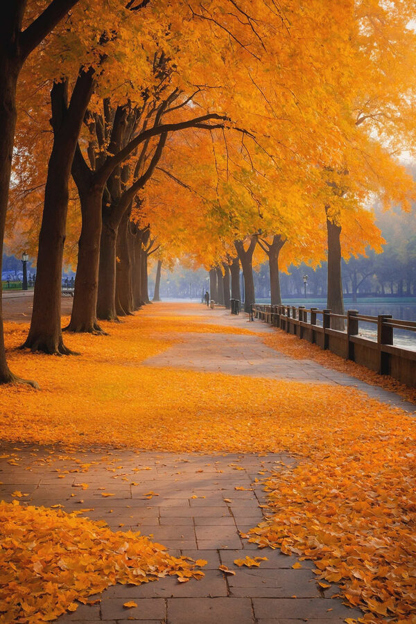 Path with orange leaves on the ground
