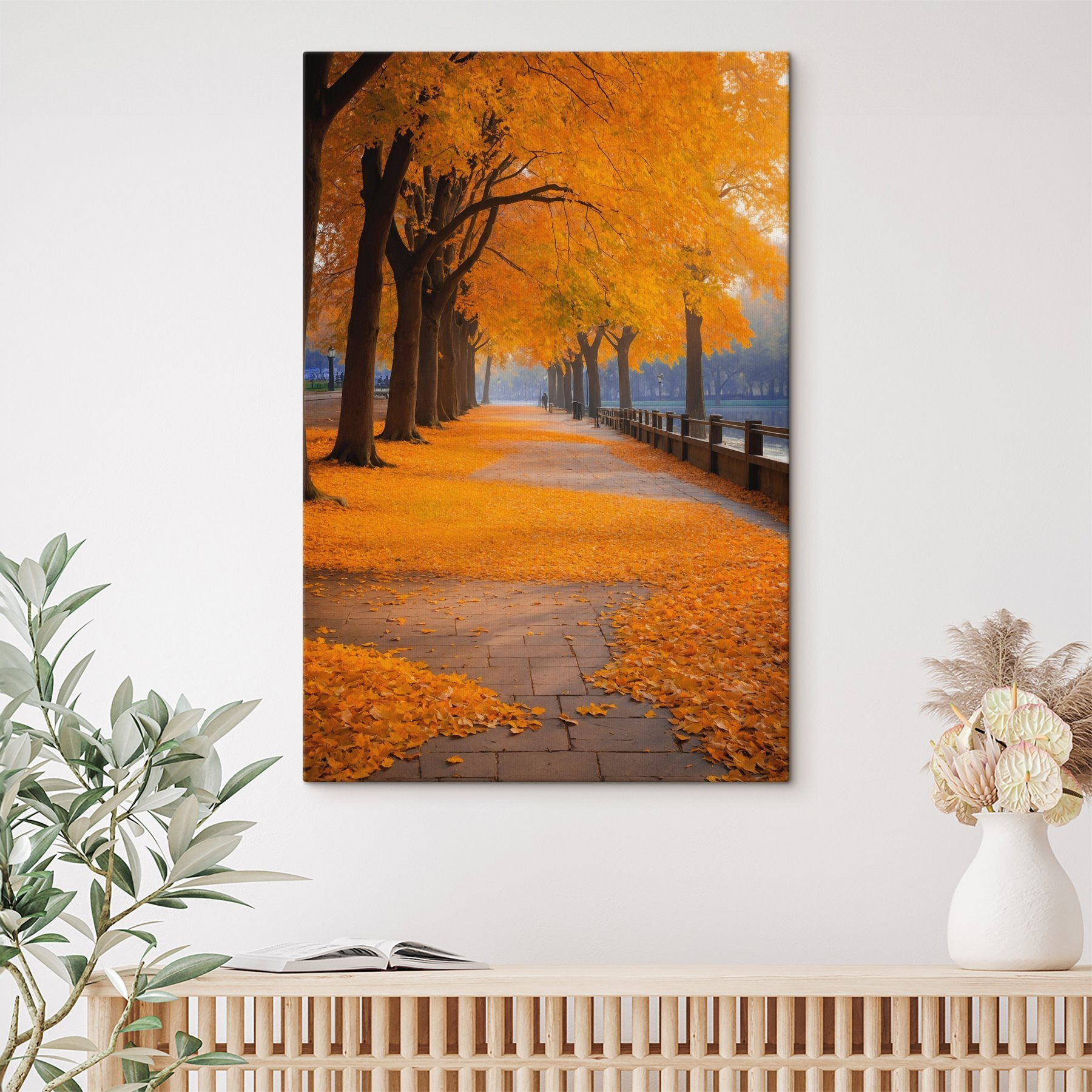 Path with orange leaves on the ground