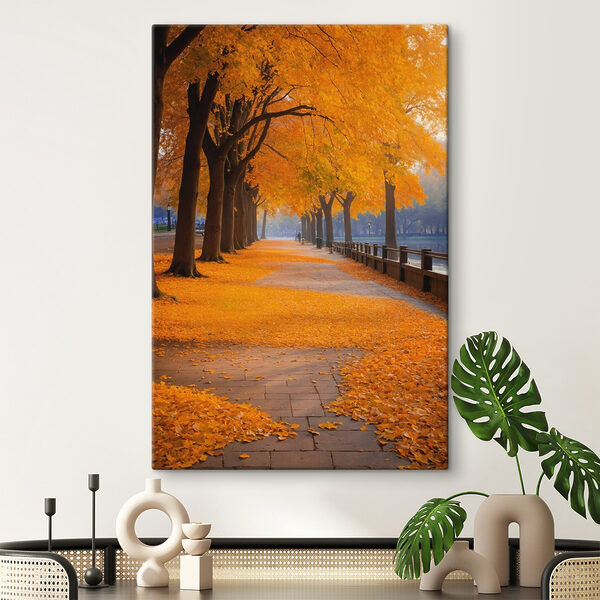Path with orange leaves on the ground