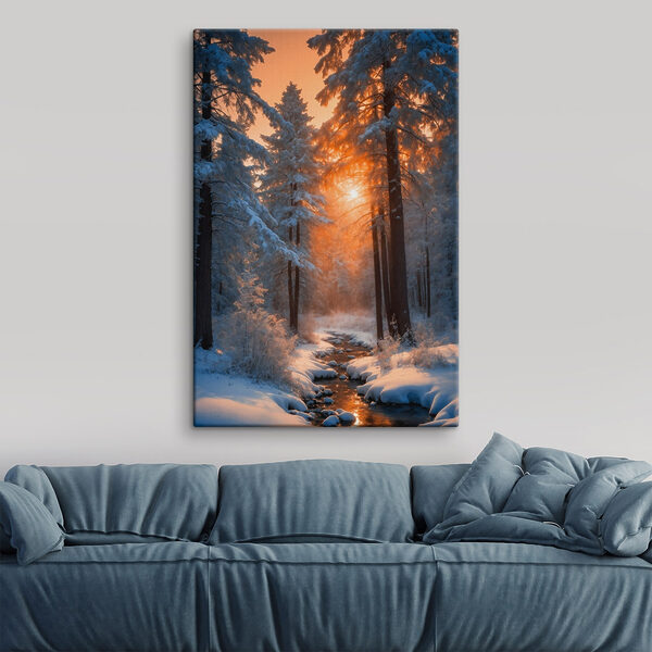 Cuadros Bosque nevado con árboles y un arroyo (SKU: s41590) Cuadros Cuadros Bosque nevado con árboles y un arroyo (SKU: s41590)