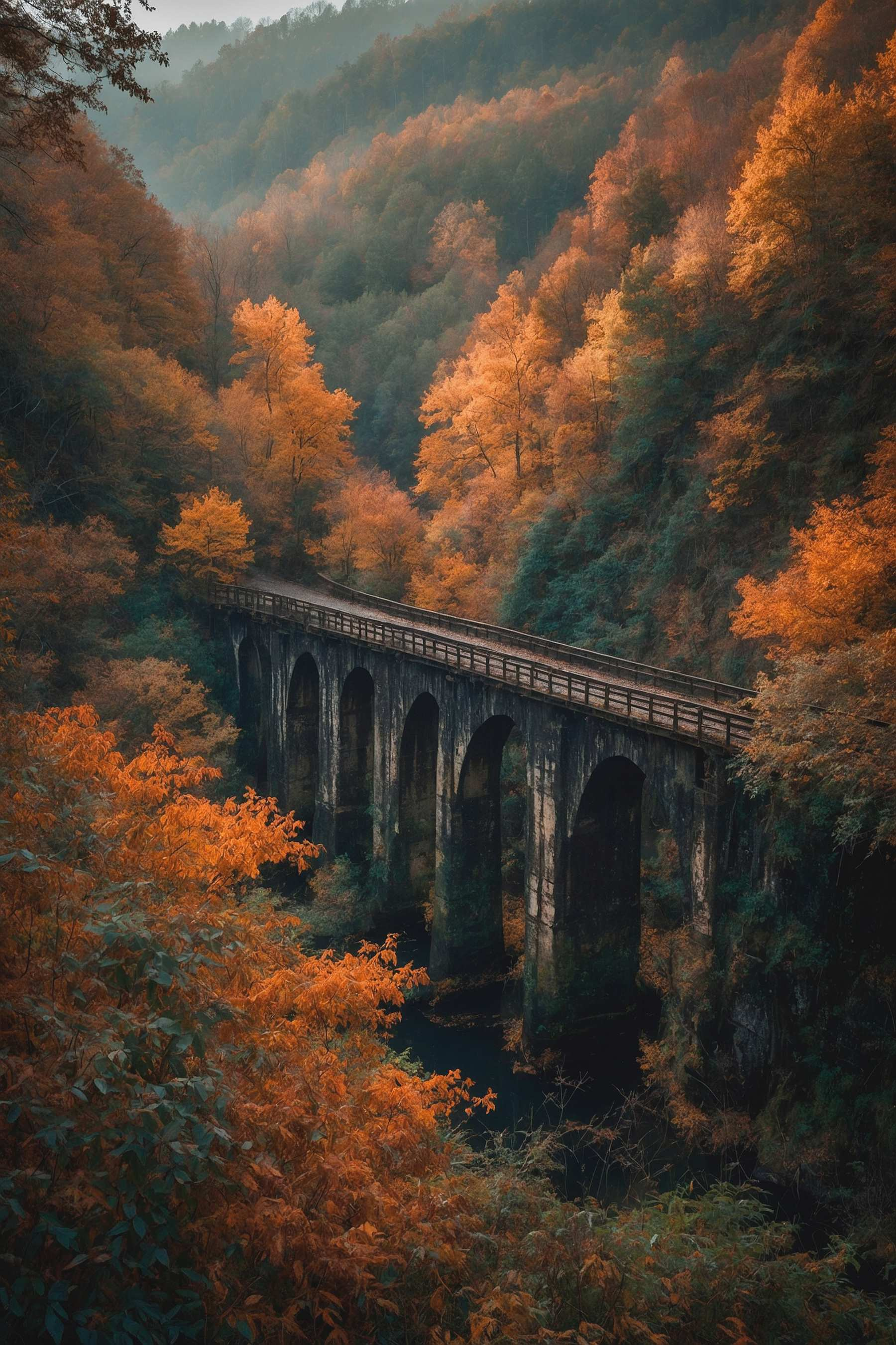 Bridge over a river with trees in the background