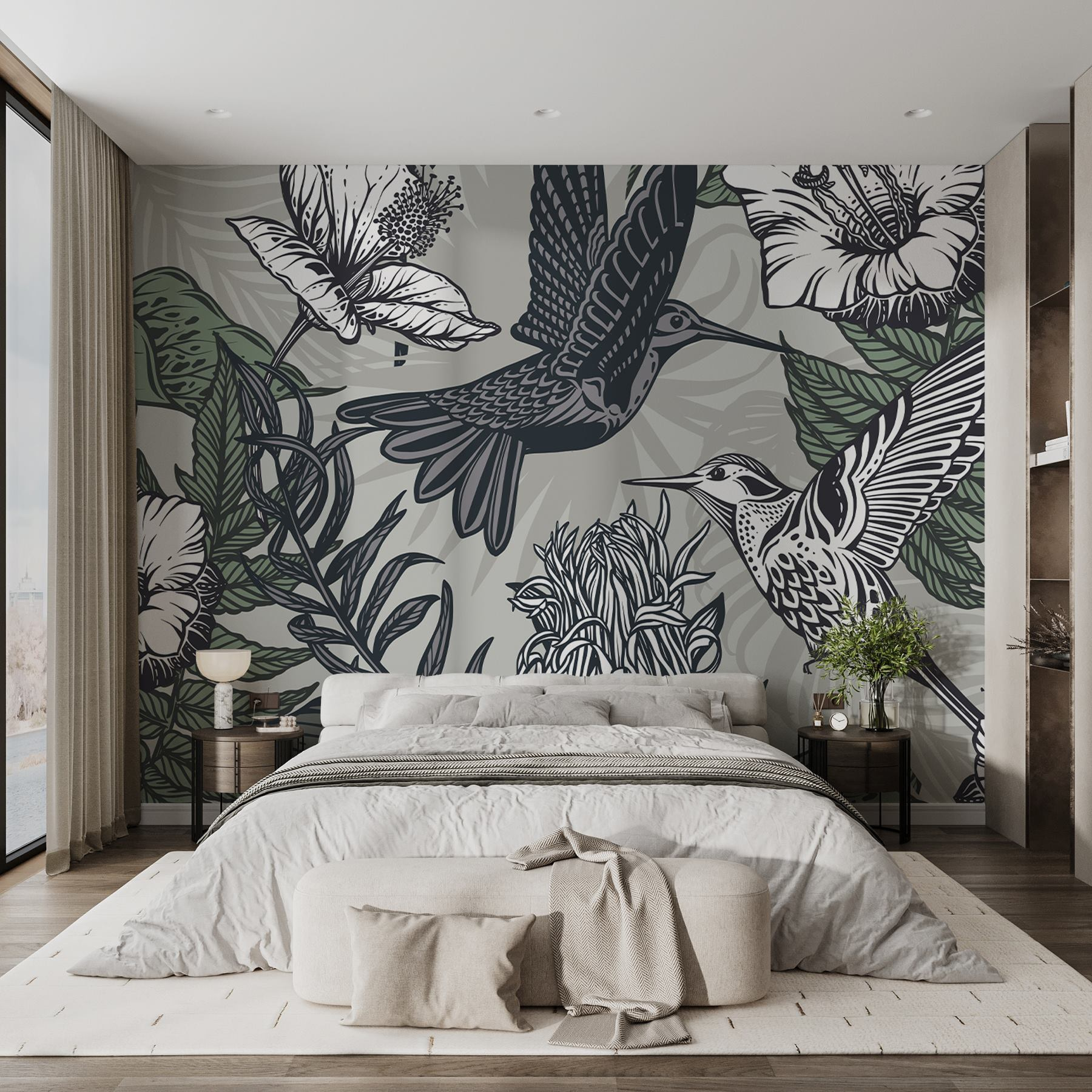 Bird flying over flowers