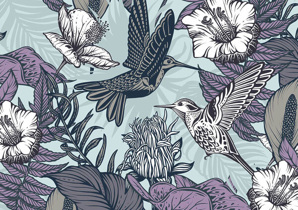 Pájaro volando junto a flores Pájaro volando junto a flores